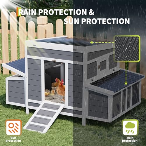 Wooden Chicken Coop, 54.41" x 34.49" x 34.05" Chicken Coop for 4-6 Chickens, with 2 Sides Large Nesting Boxes, Outdoor Poultry Cage Rabbit Cage with Ramps & Tray