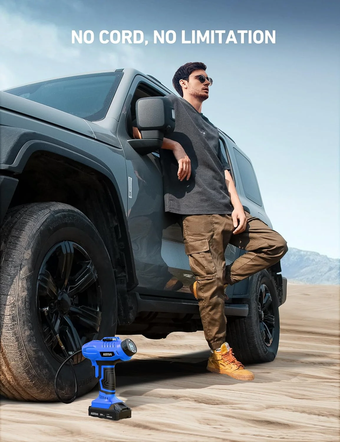 Car Auto Tire Inflator, 160 PSI Cordless Car Air Pump, with 20V Rechargeable Battery, Yellow, for Gift