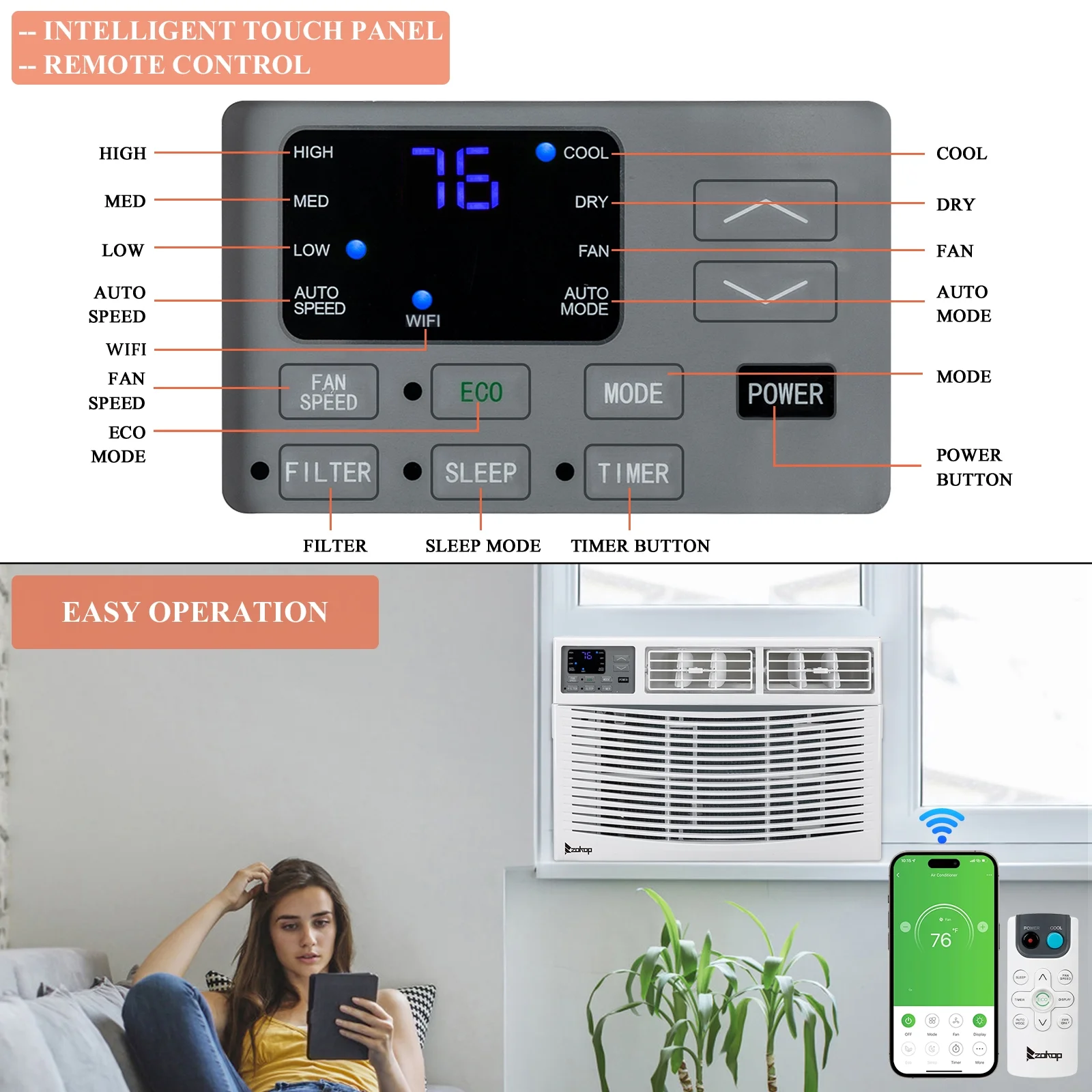 OverPatio 10000BTU Window Air Conditioner W/Remote Control