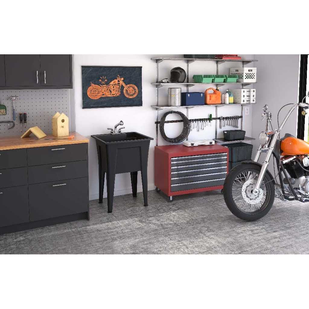 Rugged Tub 24 in. x 22 in. Recycled Polypropylene Black Laundry Sink with 2 Hdl Non Metallic Pullout Faucet and Installation Kit - Shop Hardware Tools Online Store
