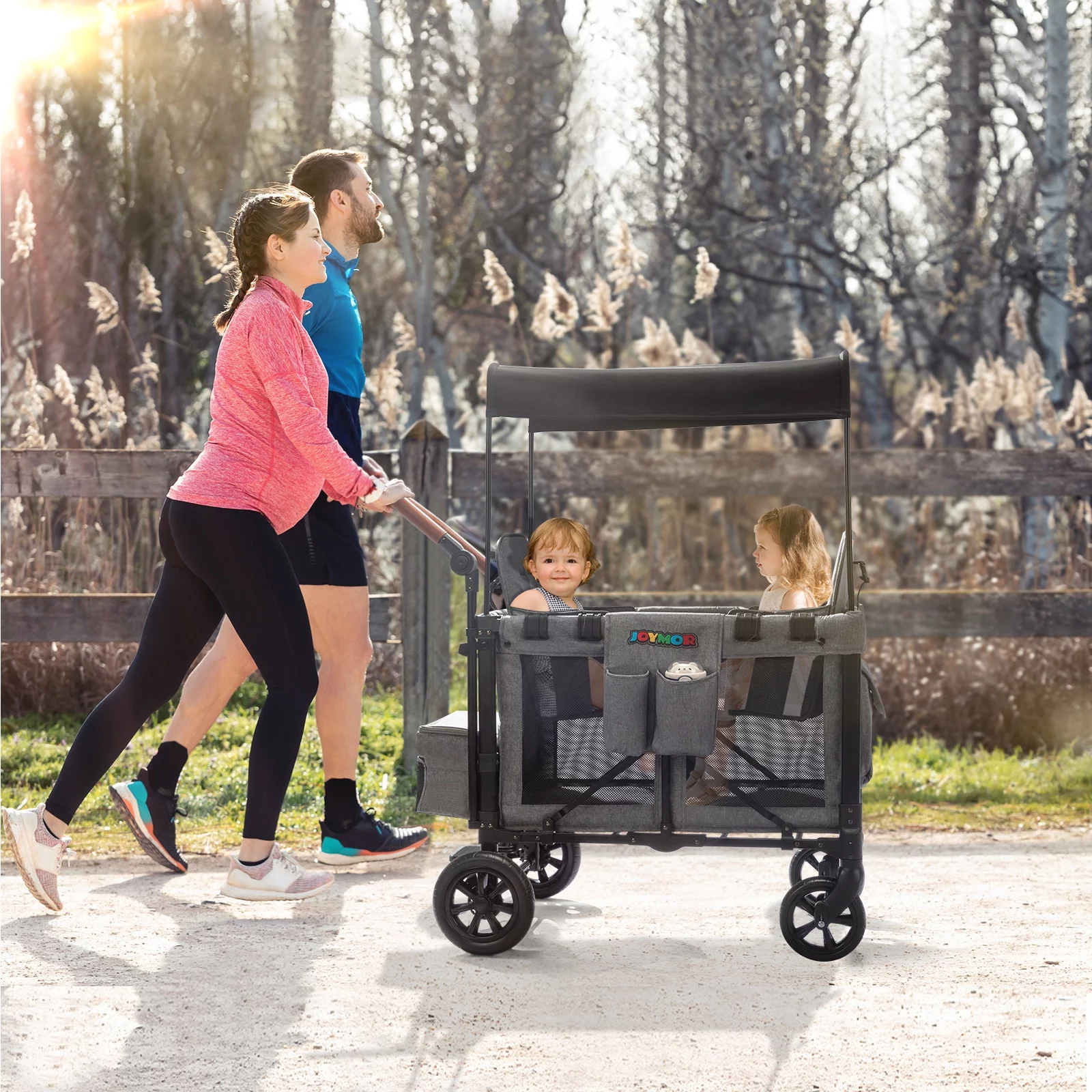 JOYMOR Folding Stroller Wagon with Face to Face High Seat for 2 Kids, Baby, Toddler, Gray, Unisex