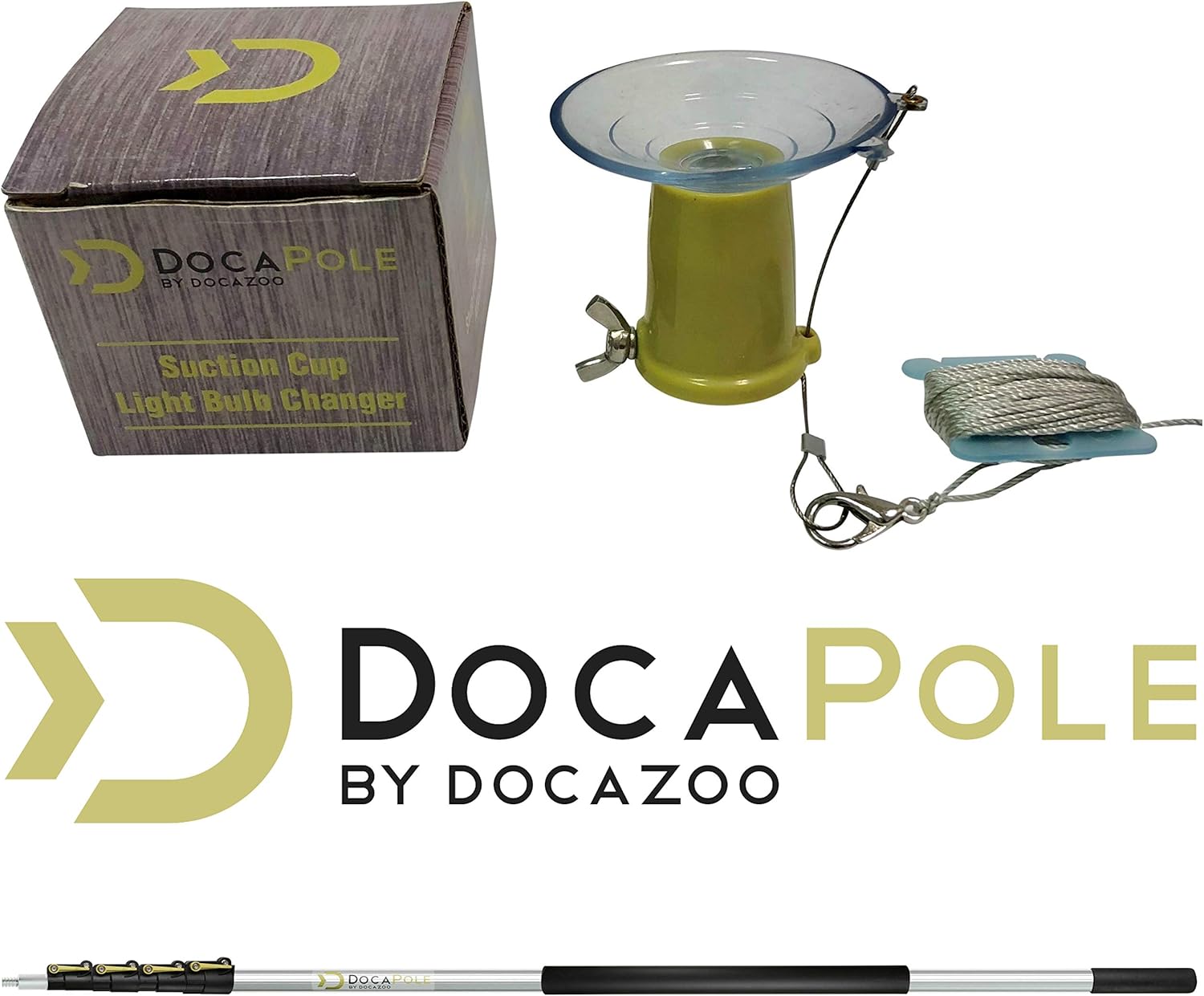 DocaPole Light Bulb Changer with 7-30 Foot Telescopic Extension Pole For High Ceilings and Recessed Lights, Suction Cup Style