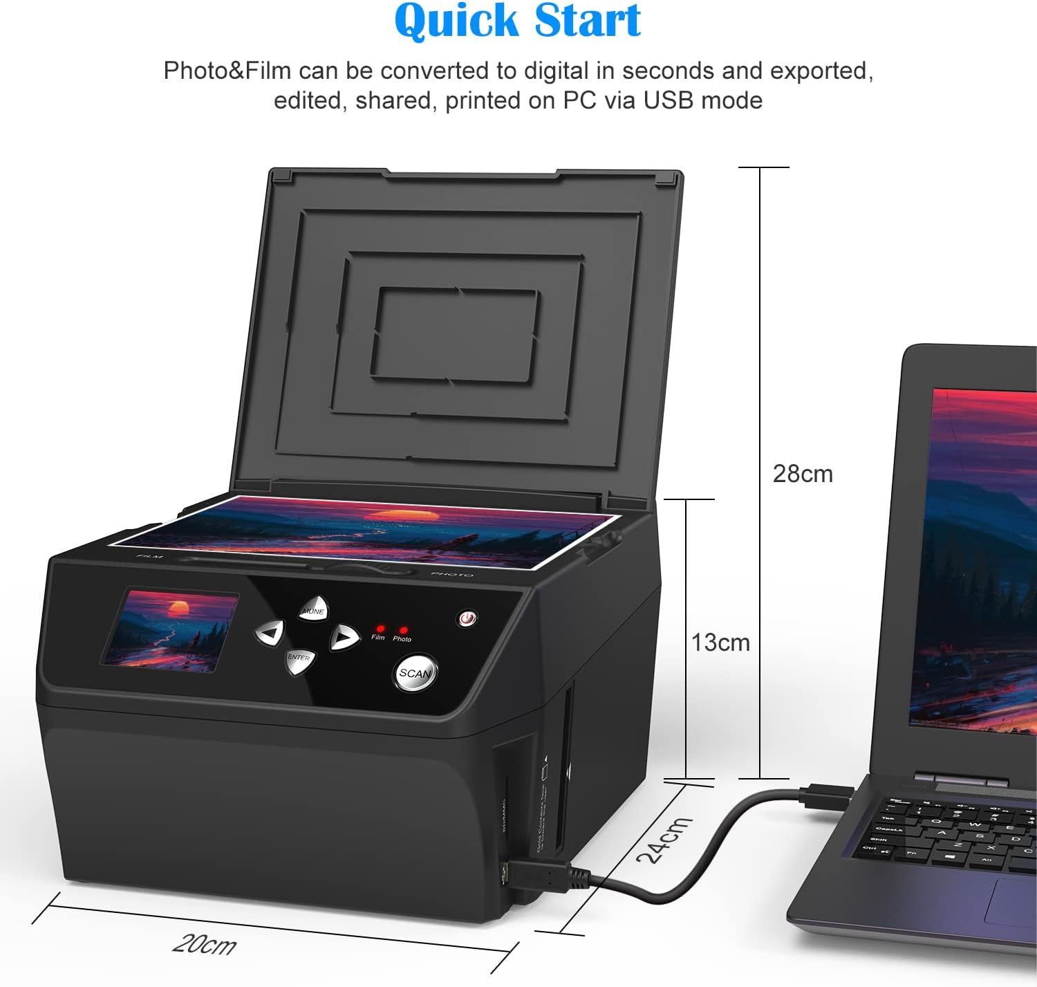 22MP Film &Slide Photo Multi-Function Scanner, Converts 135Film/35mm,110Film/16mmNegatives/Slide/Photo/Document/Business Card to HD 22MP Digital JPG Files, 8GB Memory Card Included