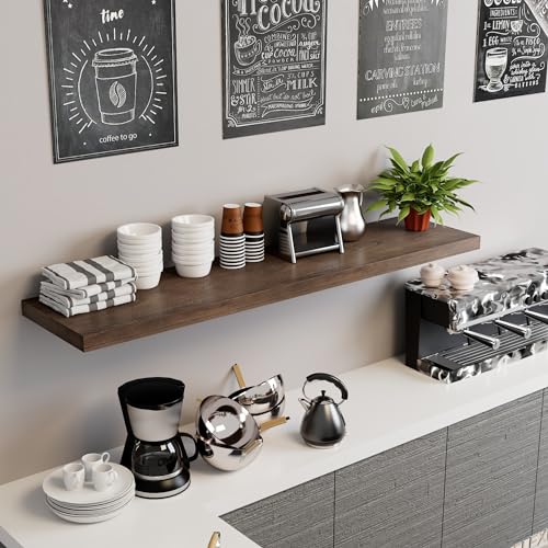 12 Inch Deep Floating Shelves Wall Mounted, 48" Long Solid Wood Hanging Shelves, Live Edge Shelves with Invisible Brackets, Large Storage Display Shelf for Bathroom, Living Room, Kitchen