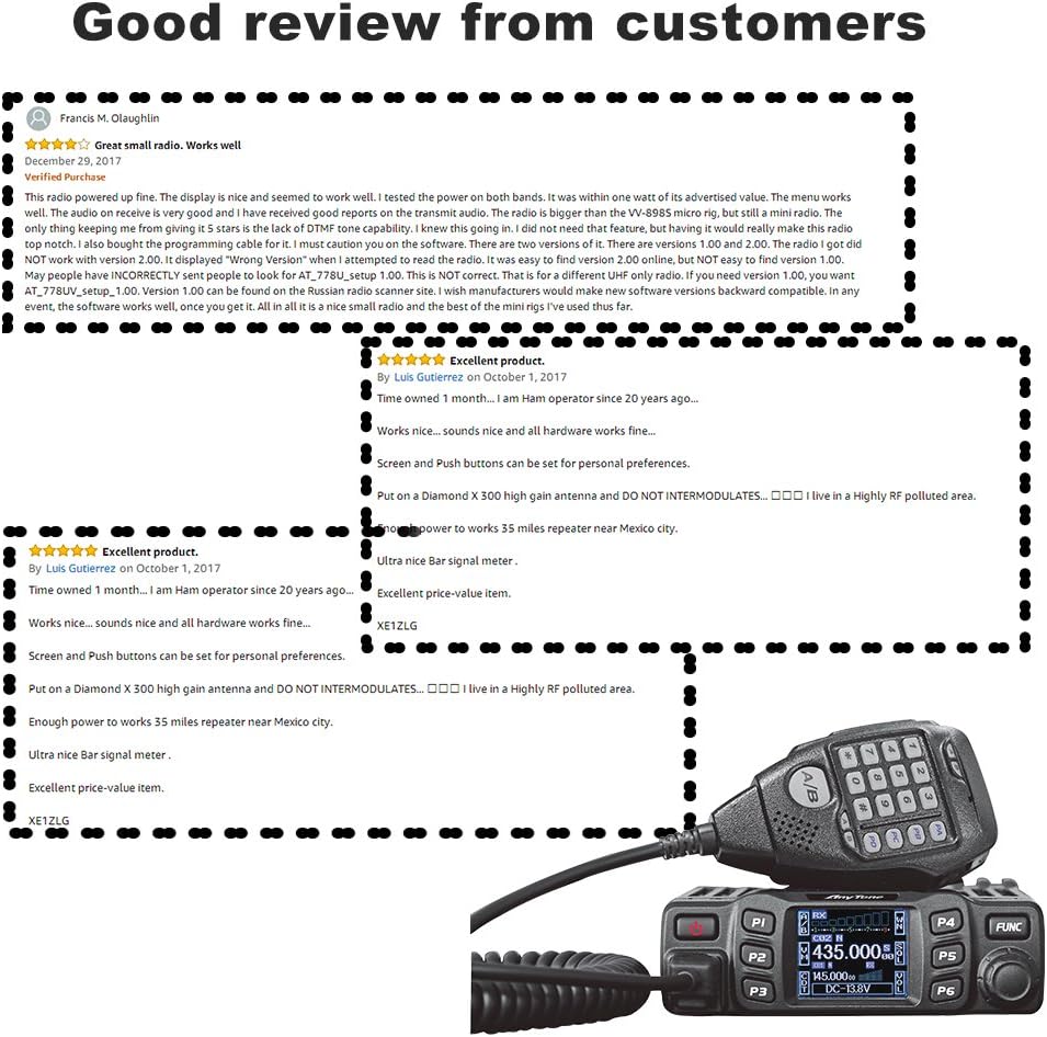 AnyTone AT-778UV Dual Band Transceiver Mobile Radio VHF/Uhf Two Way Radio