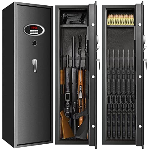 7-8 Extra Large Gun Safes for Home Rifle and Pistols, Heavy Duty Anti-Theft Gun Safes for Rifles and Shotguns, Home Rifle Safe with Removable Gun Rack, LED Light and Pistol Pockets