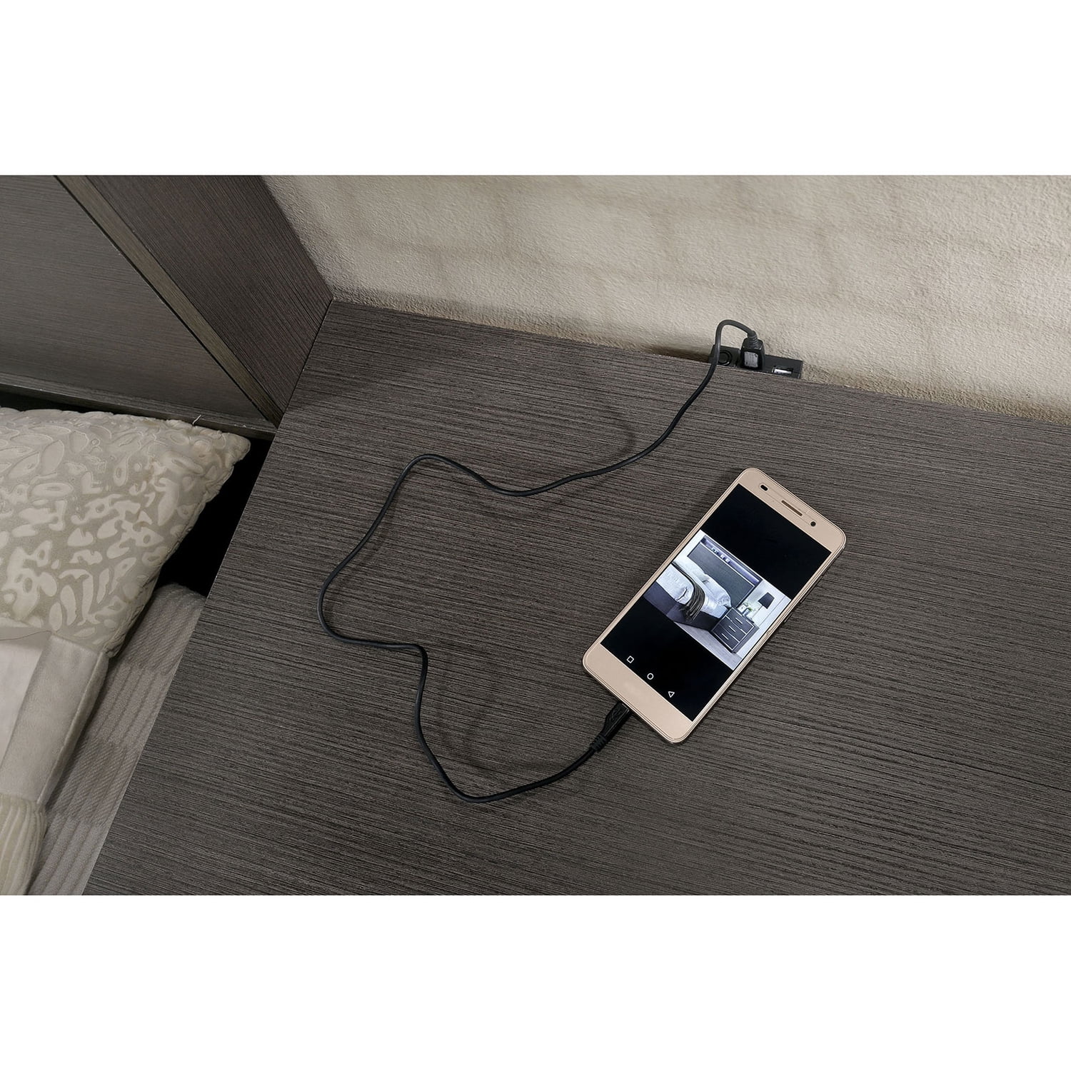 Contemporary 6pc Bedroom Set Est King Size Bed Dresser Chest Mirror Nightstands w USB Shelf LED Headboard Home Relax Furniture