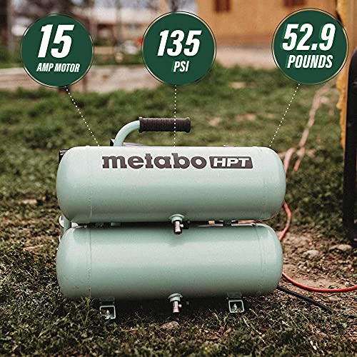 Metabo HPT EC99S Air Compressor, 4 Gallon, Electric, Twin Stack, Portable, Cast Iron, Oil Lubricated Pump, 135 PSI, 1-Year Warranty