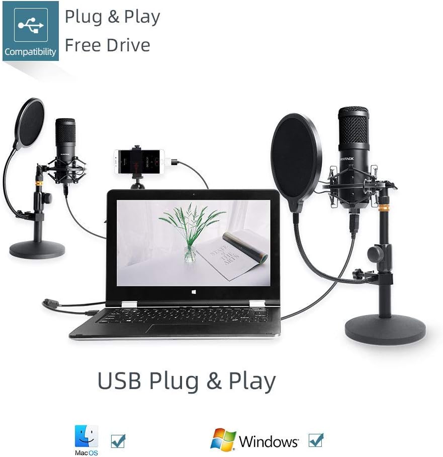 USB Streaming Podcast PC Microphone with Aluminum Storage Case,SUDOTACK Professional 192kHz/24Bit Studio Cardioid Condenser Mic Kit with Sound Card Desktop Stand Shock Mount for Skype Youtuber Gaming