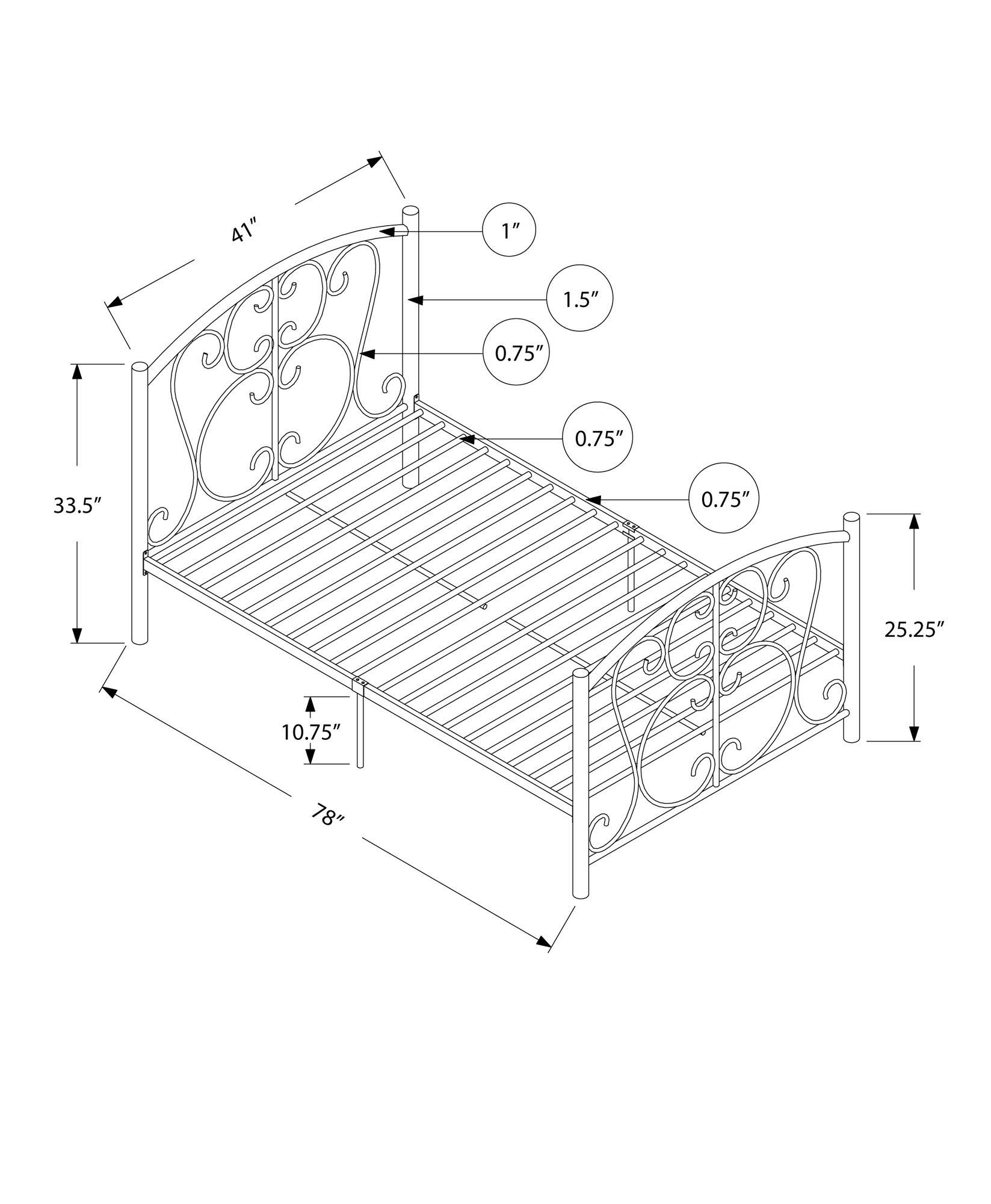 78x22 x 41x22 x 37x22 White Metal - Twin Size Bed