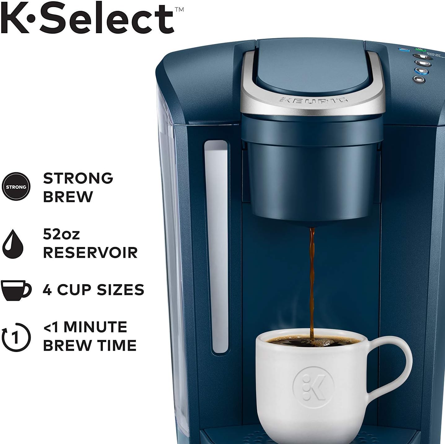 Keurig K-Select, Single Serve K-Cup Pod Coffee Maker, Strength Control, 5cups, Marine Blue