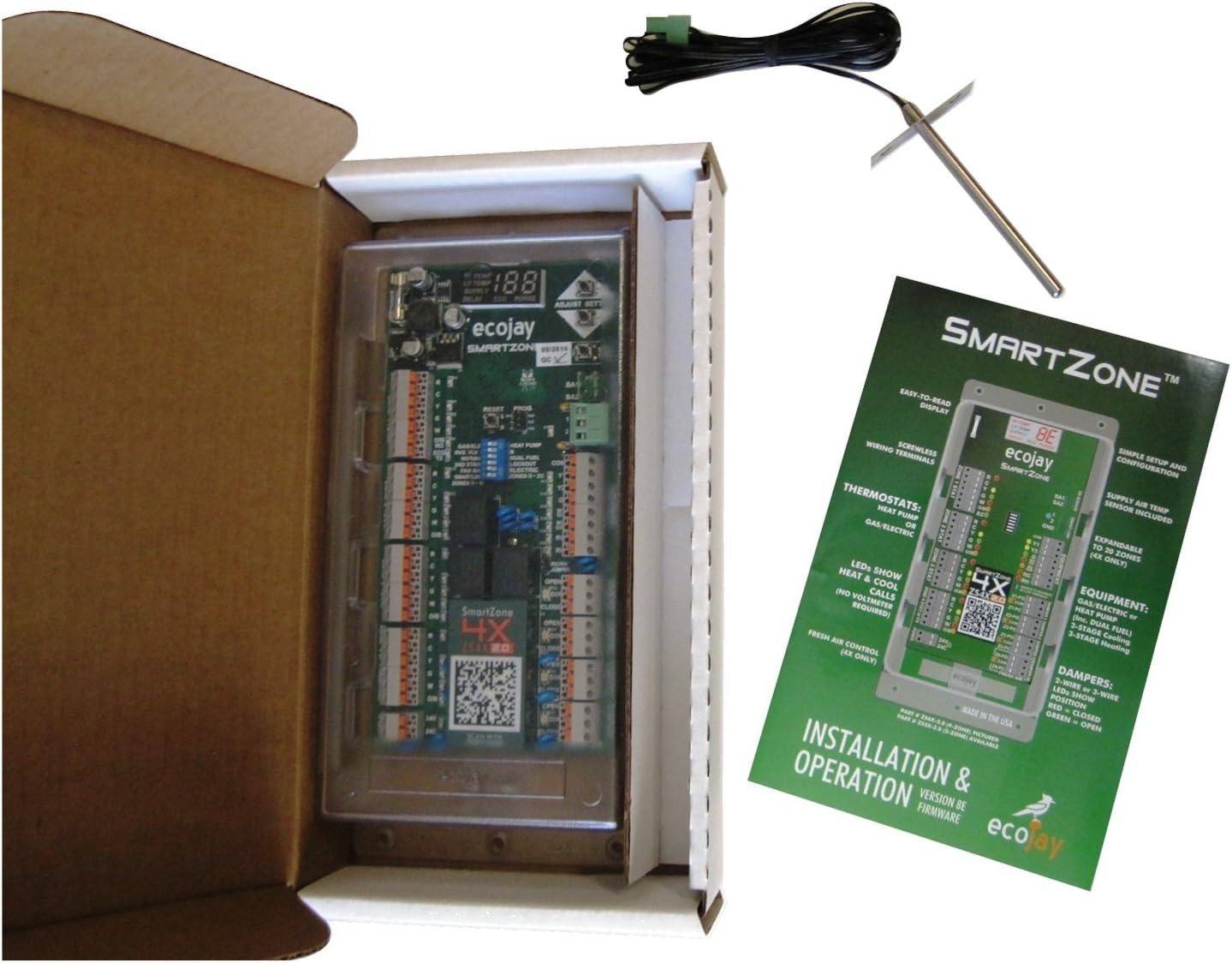 SmartZone-4X Control - 4 Zone Controller KIT w/ Temp Sensor - Universal Replacement for Honeywell zoning Panel truezone hz432 & More