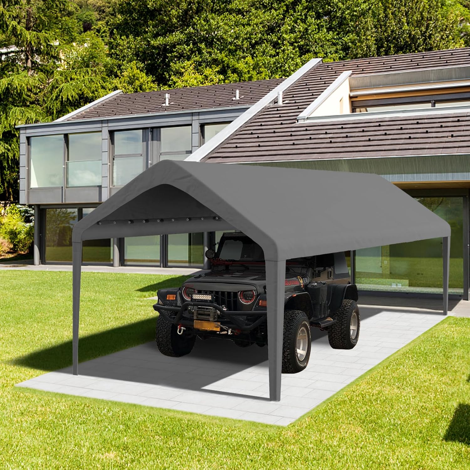 10x20 Carport Replacement Canopy Cover for Tent Top Garage Shelter Cover with Ball Bungees, 800D Oxford Replacement Cover Waterproof & UV Protection, Not Included Frame (Dark Gray)