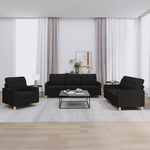 3 Piece Sofa Set, Small Sofa Modern Sofa Apartment Sofa Minimalist Sofa Suitable for Living Room House Office Dorm Room, with Cushions Black Fabric