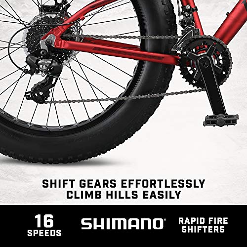 Mongoose Argus Trail or ST Fat Tire Mountain Bike, 20, 24 or 26 Inch Bike for Kids and Adults, 7 or 16 Speed, Aluminum or Steel Frame, Knobby Mountain Fat Tires, Mechanical Disc Brakes