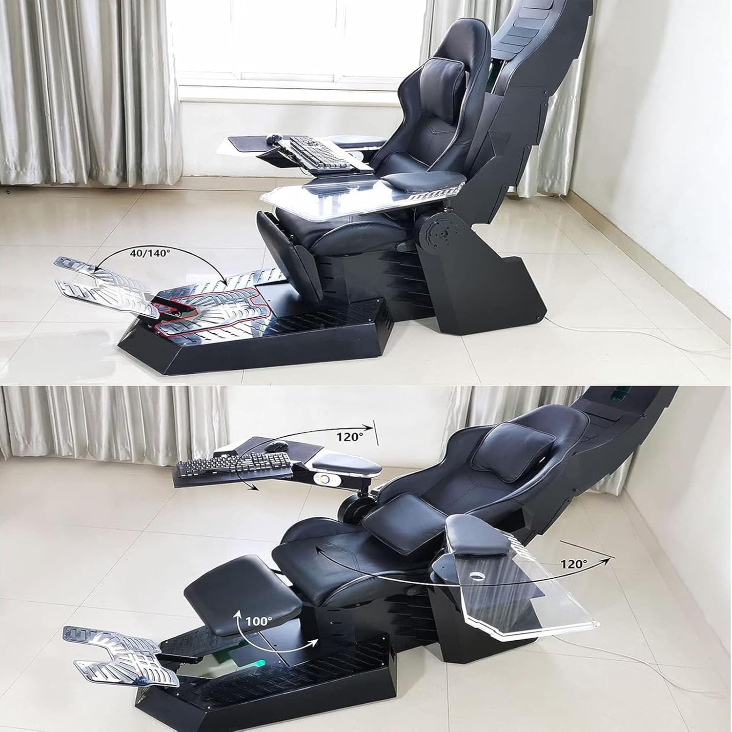 Zero-Gravity Gaming Chair, Leather Back & Metal Shell Computer Cockpit, Integrated Ergonomic Boss Office Chair, Support Hanging 5 Screens