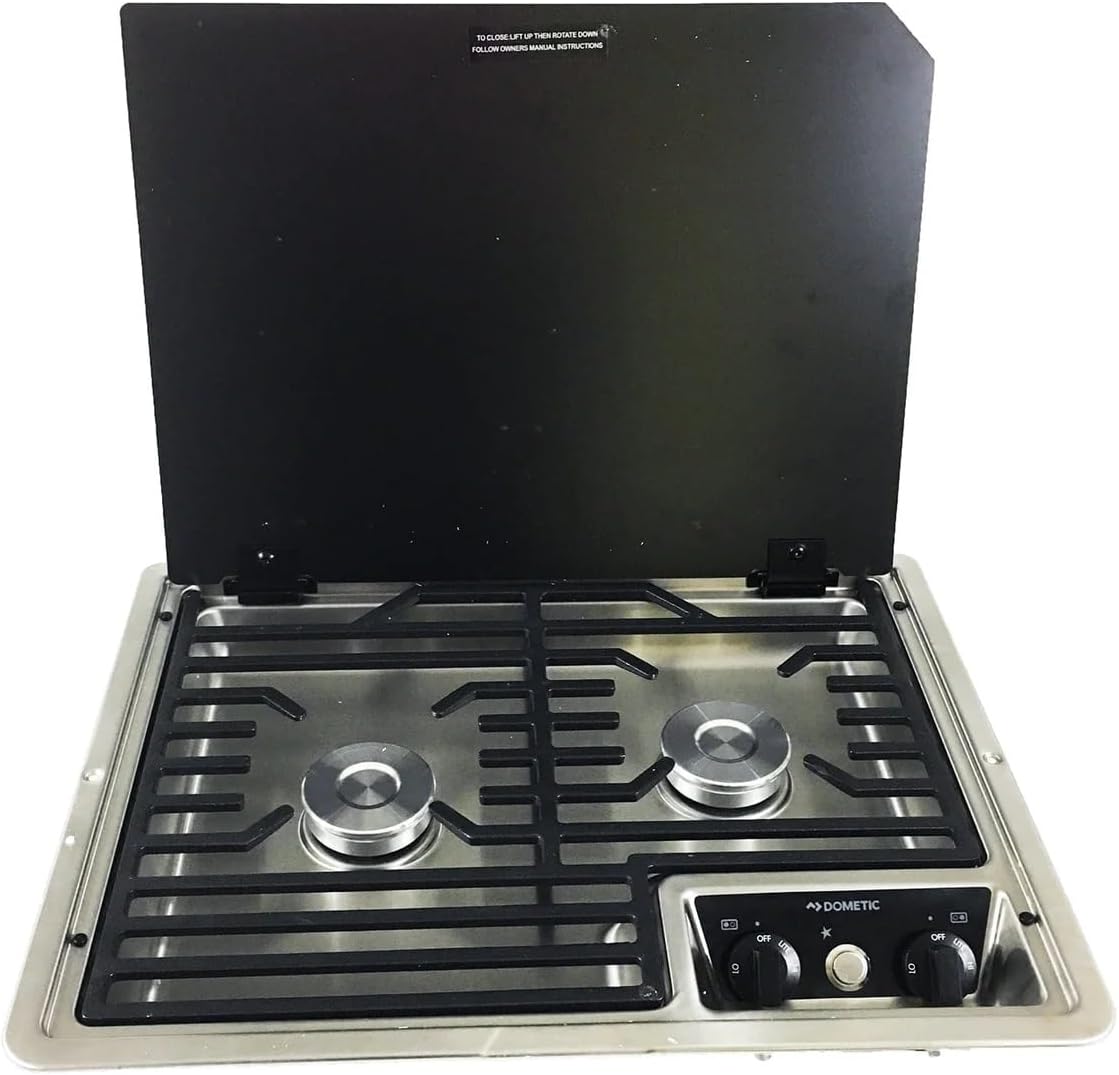 Dometic Drop-In Two-Burner - Stainless Steel Cooktop with Cast Iron Grate and Propane Ignition - 12V Stove Burner for Mobile Living, Truck Campers, and Outdoor Kitchens