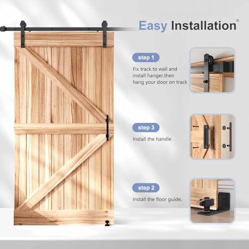 EaseLife 12 FT Double Sliding Barn Door Track and Handle Hardware Kit,Straight Pulley,Slide Smoothly Quietly,Easy Install (12FT Track Kit for 33"~36" Wide Double Door)