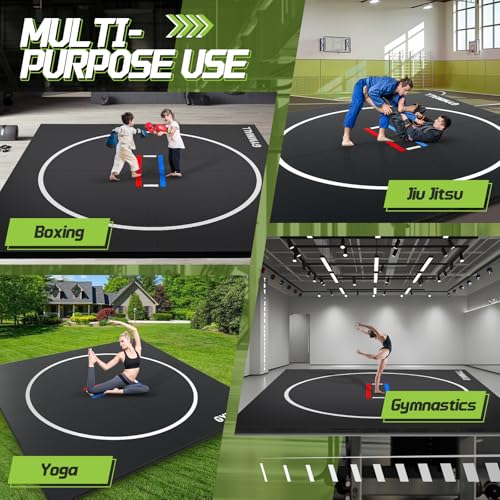 Wrestling Mat 6.6'x10'/10'x10' for Home Outdoor Indoor, 1.2" Thick Foldable XPE Jiu Jitsu Floor Exercise Mat for Gymnastics, PE Training, BJJ, MMA, Martial Art, Grappling, Judo, Boxing, Yoga
