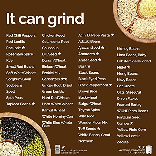 Powerful Electric Grain Mill Grinder for Home and Professional Use - High Speed Electric Flour Mill Grinder for Healthy Grains and Gluten-Free Flours - Electric Grain Grinder Mill by Wondermill