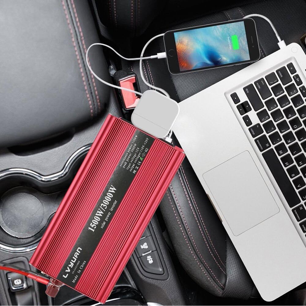 LVYUAN 1500W/3000W Power Inverter Dual AC Outlets and Dual USB Charging Ports DC 24V to 110V AC Car 24V Inverter Converter with Digital Display 4 External 40A Fuses for Blenders, vacuums, Power Tools