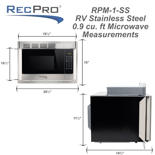 RecPro RV Microwave with Trim Kit | 1.0 Cu. Ft. | 900W | Direct replacement for Greystone and High Pointe