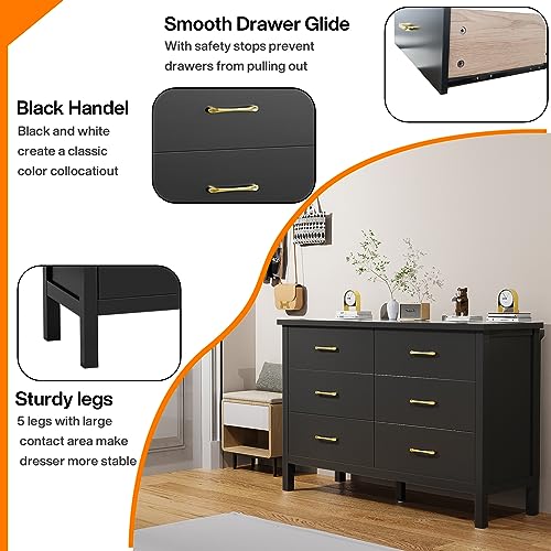 7 Drawer Dresser, White Modern Dressers for Bedroom, Wooden Chest with Gold Handles, Horizontal Dresser with Spacious Storage Space for Living Room, Entryway, Hallway, Nursery…