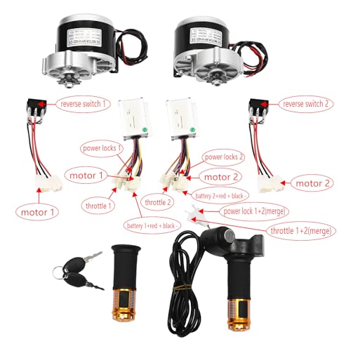 AKaSping 10IN 24V/36V Dual Motor Drive Air Wheel Ki Off-Road Wheel Conversion Kit Brush Gear Motor Chain Kit with Reverse Switch for Electrical Beach Bike Electric Cart Bike