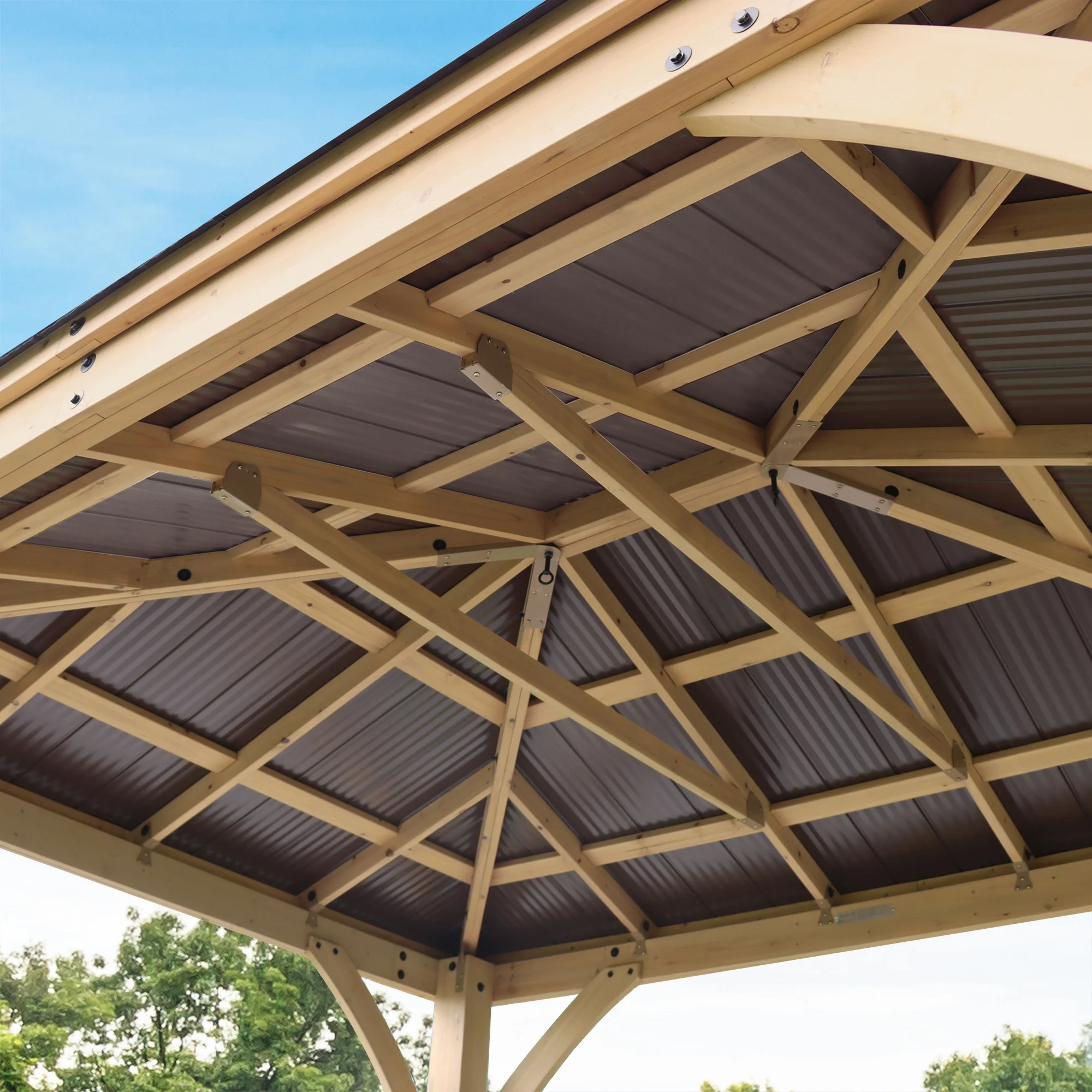 Yardistry 10 ft. × 12 ft. Meridian Cedar Gazebo with Aluminum Roof