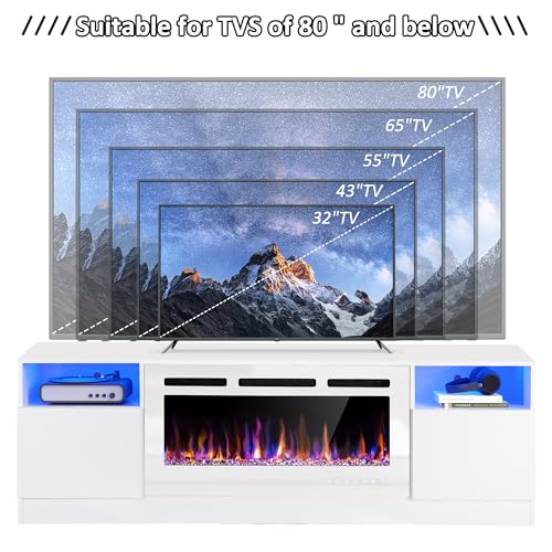 AHB 70" Fireplace TV Stand for TVs Up to 80" with 36" Electric Fireplace, TV Console for The Living Room, LED Light Entertainment Center, Storage Cabinet, Media Console Table, Black & White