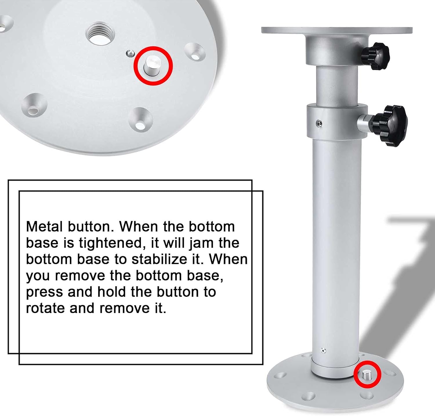 Artilife Table Pedestal Stand, Adjustable Table Pedestal Stand Base for Marine Boat Yacht Caravan Motorhome Workroom Silver,Upgrade and More Stable