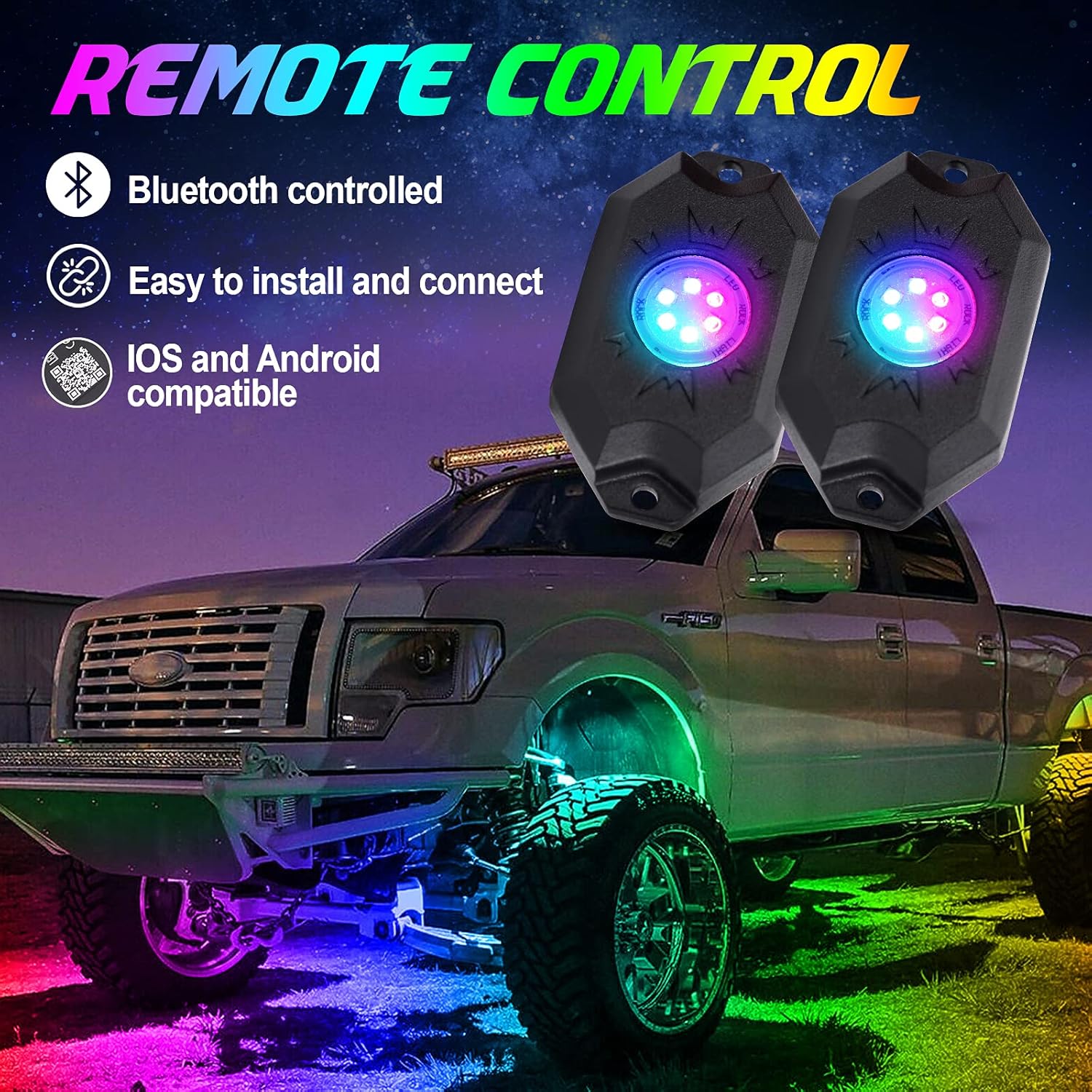 AMONLY RGBW Led Rock Lights Kit, Multicolor Underglow Waterproof Neon Lights With APP Control Timing Function Flashing Music Mode Exterior Light Compatible with Jeep Off Road Car Truck ATV UTV, 4 Pods