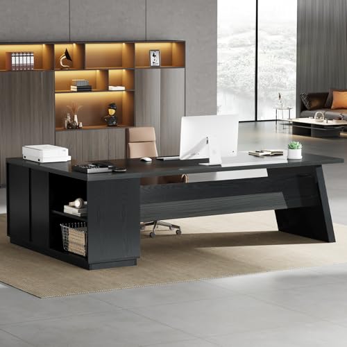 Tribesigns L-Shaped Executive Desk, 78" Modern Office Desk with Drawers and Lateral File Cabinet, Large Computer Desk with Storage Shelves, Workstation for Home Office (Walnut + Black)