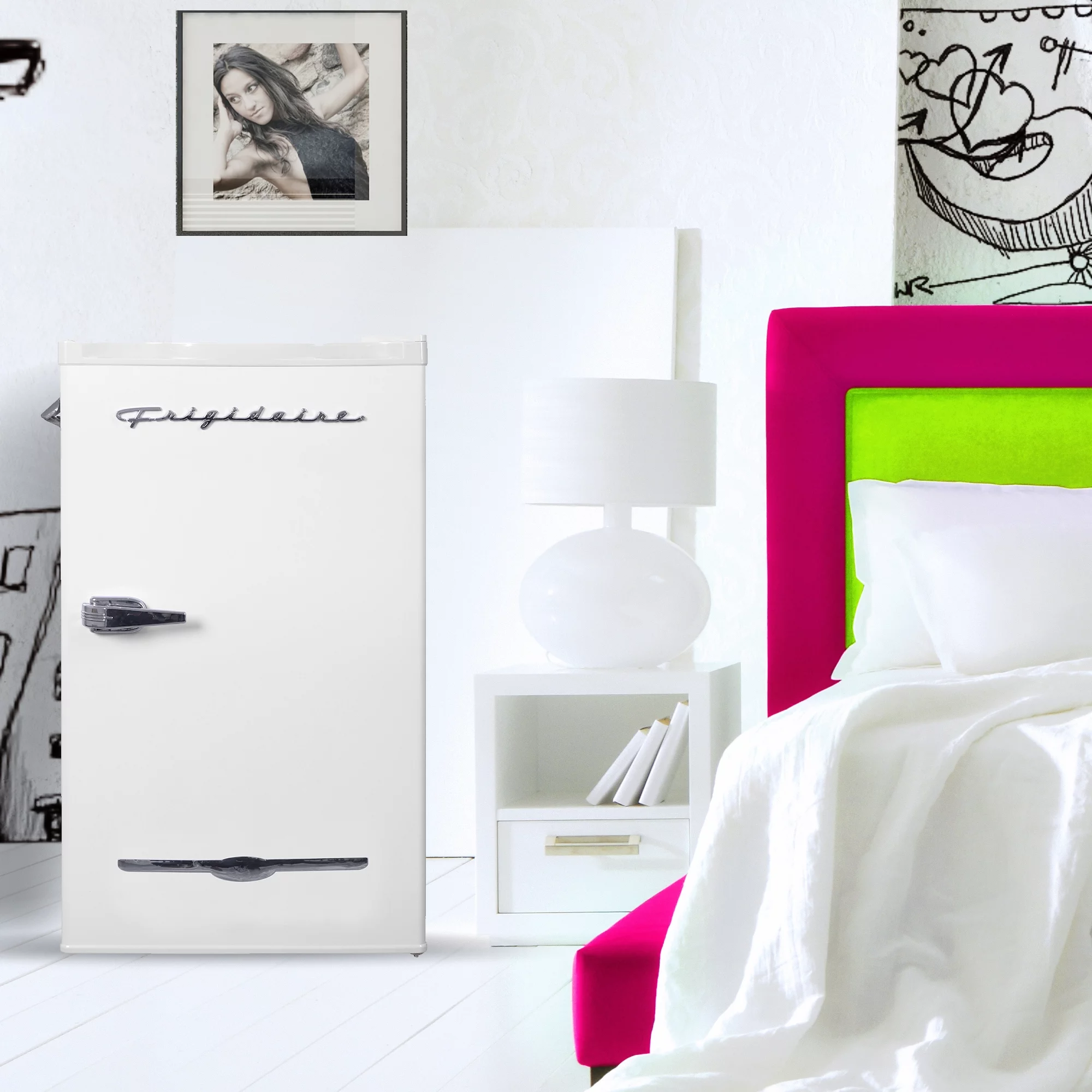 Frigidaire 3.2 Cu Ft Retro Mini Fridge With Side Bottle Opener, (EFR376) White