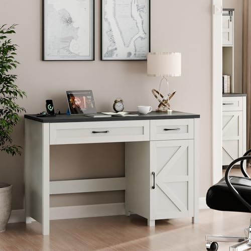 Farmhouse 47" Executive Desk, Computer Desk with Drawers and Storage Cabinet, Workstation Computer Desk for Study and Home Office
