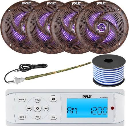Pyle Plmr14bw In-Dash Bluetooth Marine Am/fm Radio Stereo Weatherproof Receiver with 2 Pairs of 6.5&& 240W Camouflage Waterproof