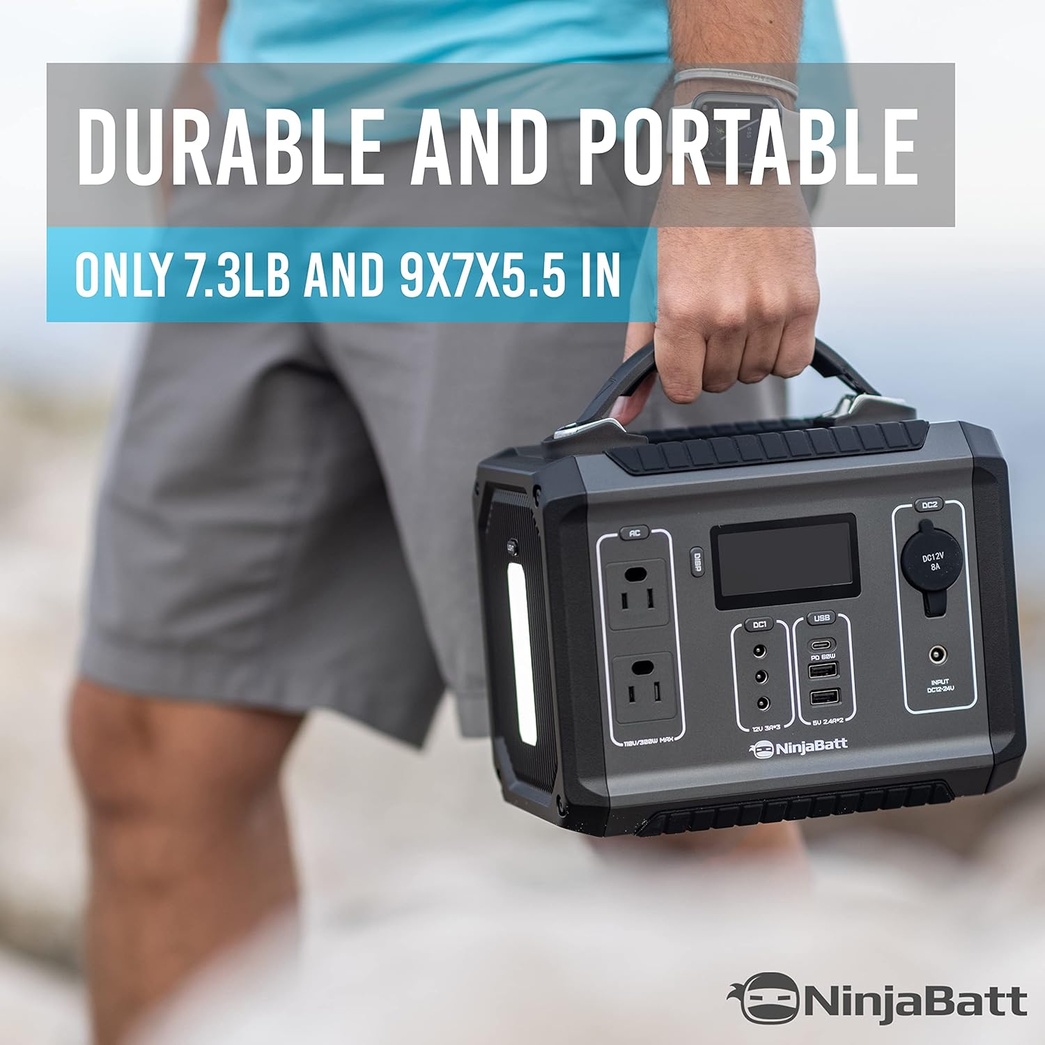 NinjaBatt Portable Power Station, 280Wh Backup Lithium Battery with 110V/300W Pure Sine Wave AC Outlets, QC3.0 & PD 60W - Silent Generator for Outdoor Camping RV Emergencies