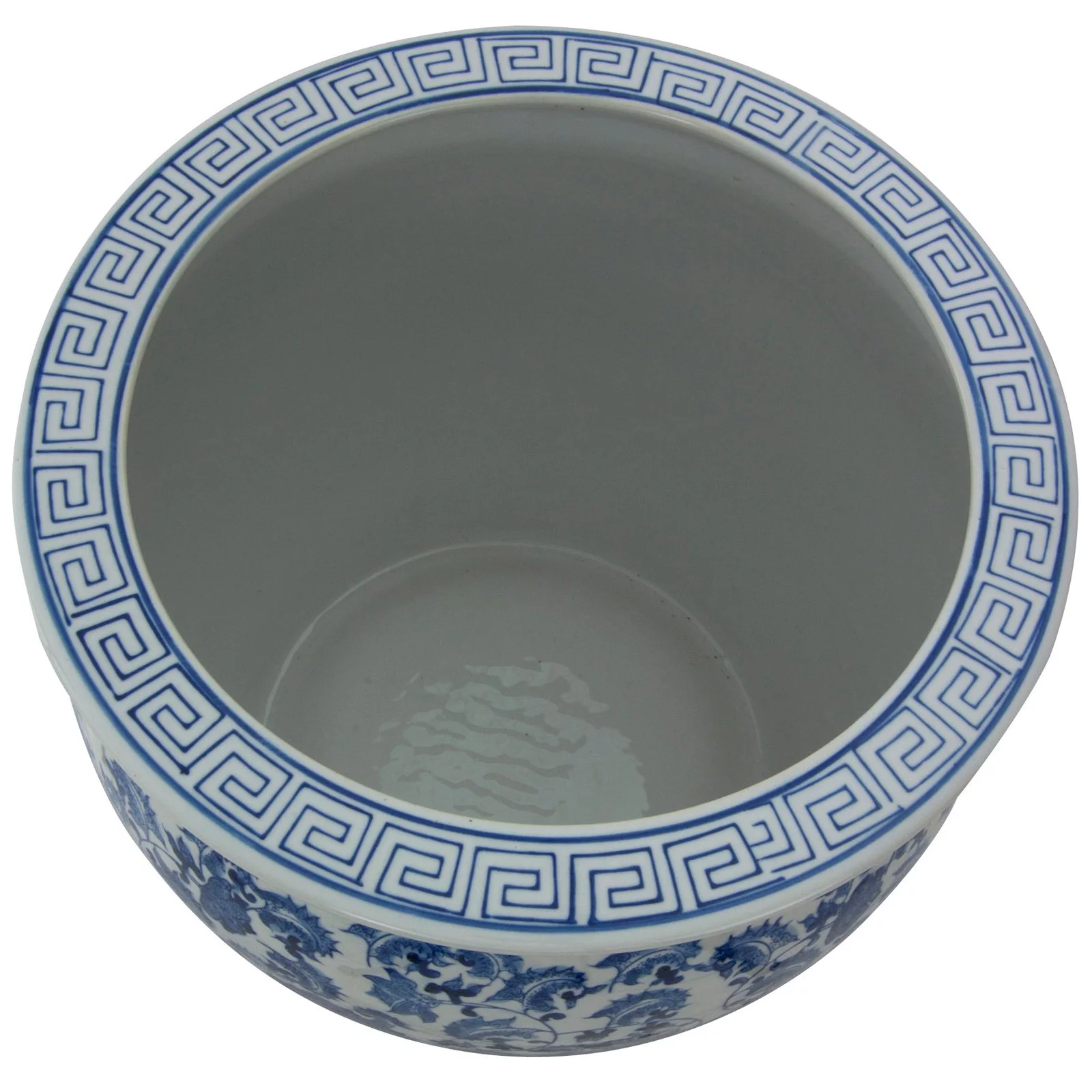 Oriental Furniture 14" Floral Blue & White Porcelain Fishbowl