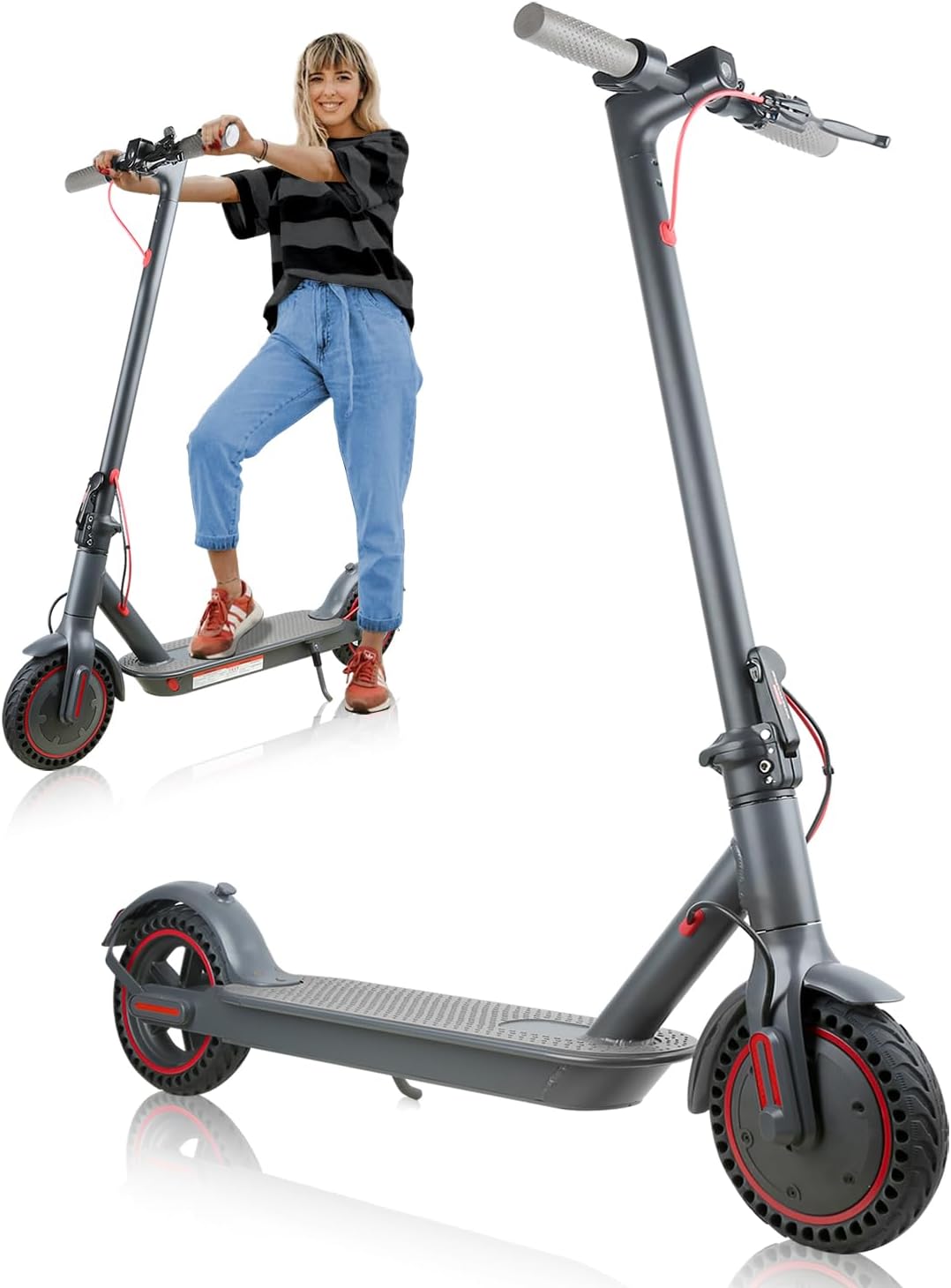 Electric Scooter, 500W Motor 16/19MPH Top Speed Escooter, with Acc Cruise Control/Dual Braking System E Scooter for Adults (RED)