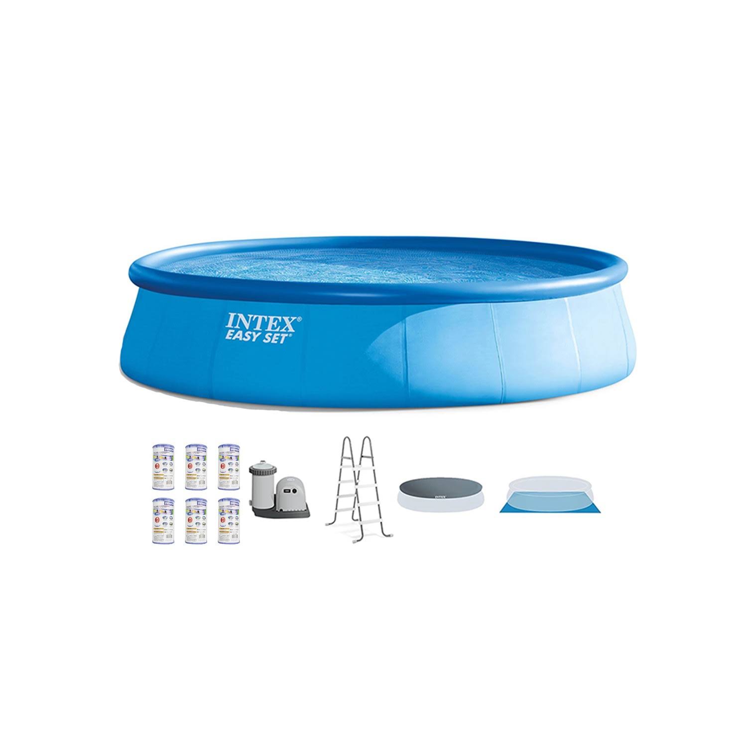 Intex 18& x 48x22 Inflatable Easy Set Above Ground Pool Set + Filter Cartridge (6)