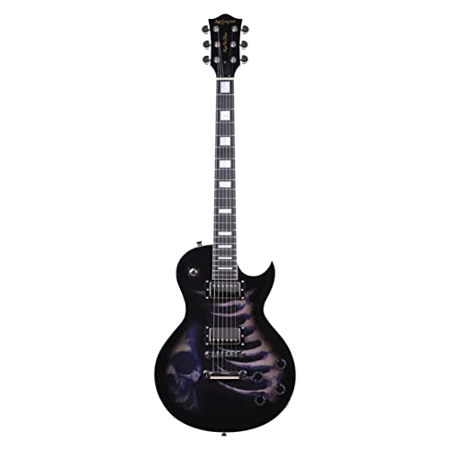 Leo Jaymz 24.75" Single Cut Curved Top Electric Guitar - with Cool Skull Graphic Design on Top (Skull)