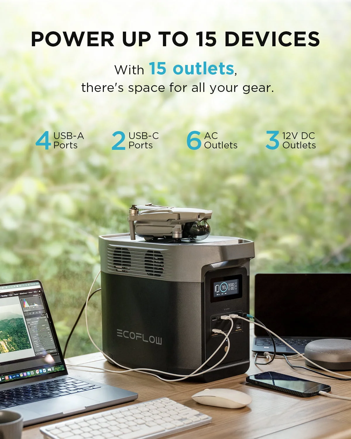 EcoFlow Portable Power Station DELTA2 with Smart Extra Battery, Expand Capacity from 1024Wh to 2048Wh, 2200W Solar Generator for Home Backup, Emergency, Outdoor Camping