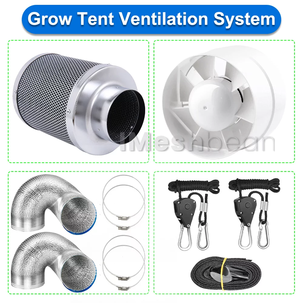 iMeshbean Upgraded 48"x48"x80" Complete Grow Tent Kit w/LED Full Spectrum Grow Light+Ventilation Inline Fan+Carbon Filter+Timer+Thermostat