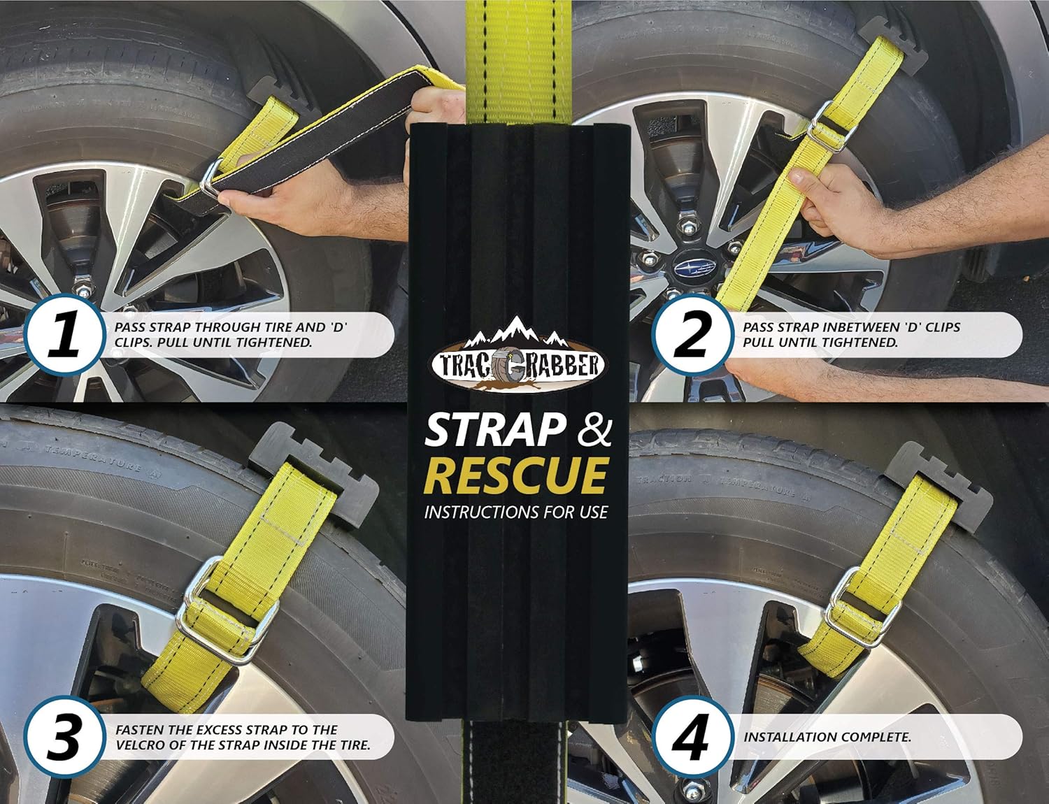 TRACGRABBER Tire Traction Device for Snow, Mud and Sand – for Cars and Small SUVs, Set of 2 – Easy to Install, Get Unstuck Fast – A Snow Traction Mat or Snow Chain Alternative Pack of 2