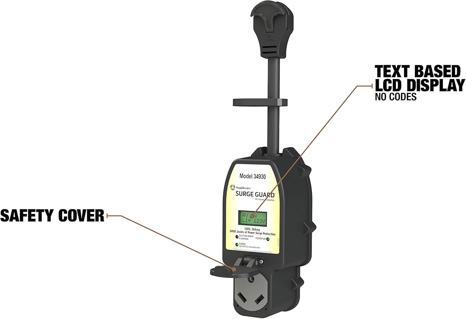 Southwire 34930 Surge Guard 30A - Full Protection Portable with LCD Display Black