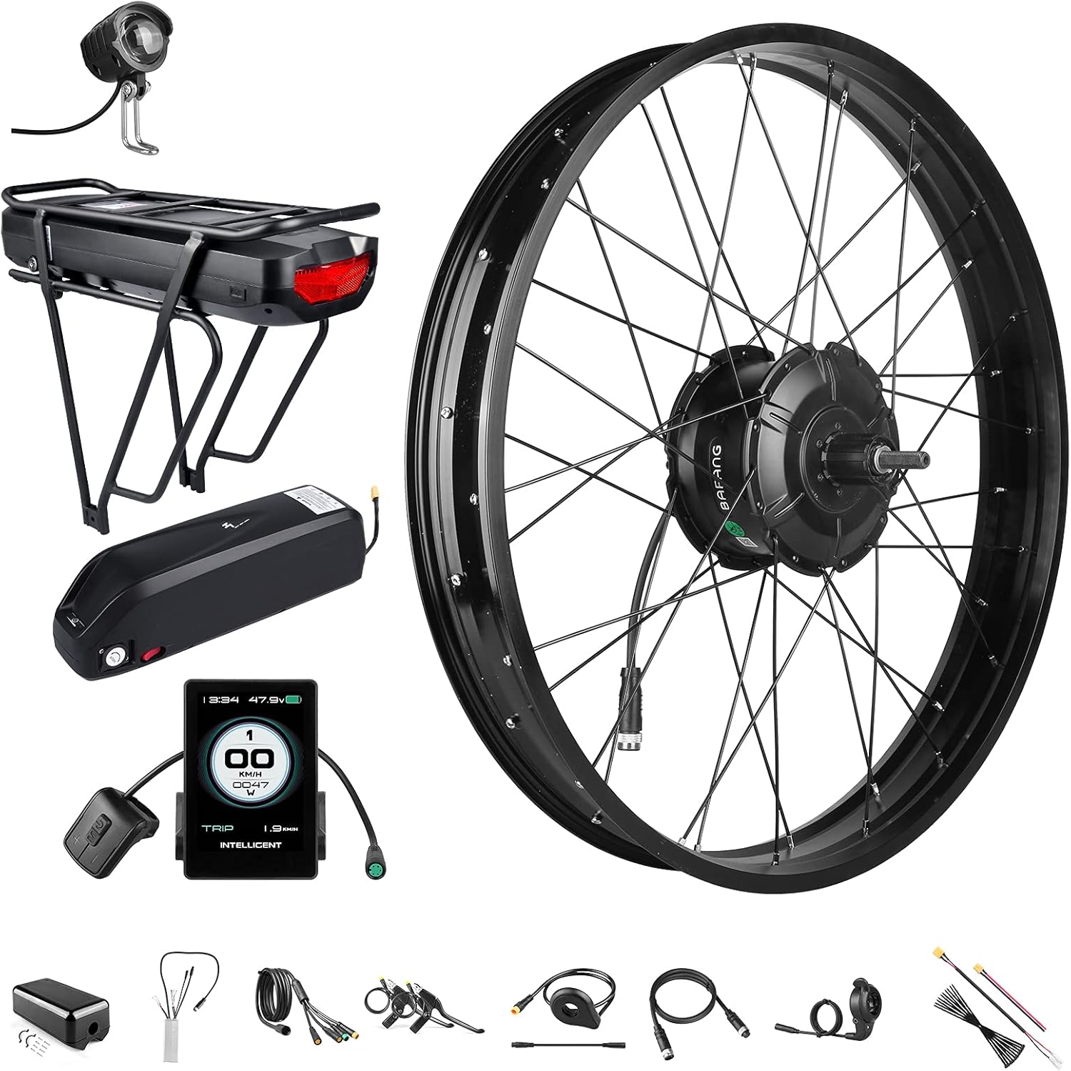 BAFANG 48V 1000W Rear Hub Motor Ebike Conversion Kit for 26 Fat Tire Bikes Cassette Rear Wheel Brushless Hub Motor Drive Electric Bicycle Conversion Kit with Optional Display and Ebike Battery