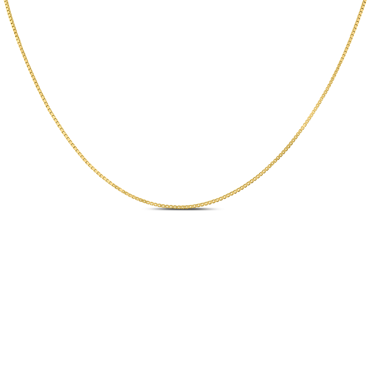 14K Yellow Gold 1.1mm Shiny Square Link Classic Box Chain with Lobster Clasp - 18 Inch