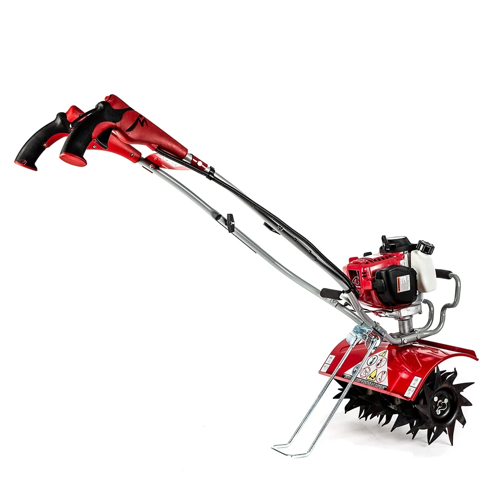 Heavy Duty Mantis Tiller and Cultivator, 4-cycle gas powered 35cc Honda Engine, Easy start, variable speed, Garden tiller, 16" width and 10" tilling depth, kickstand, model 7566a