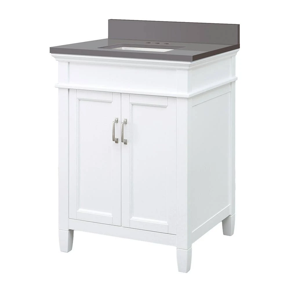 Home Decorators Collection Ashburn 25 in. W x 22 in. D Vanity Cabinet in White with Engineered Marble Vanity Top in Slate Grey w