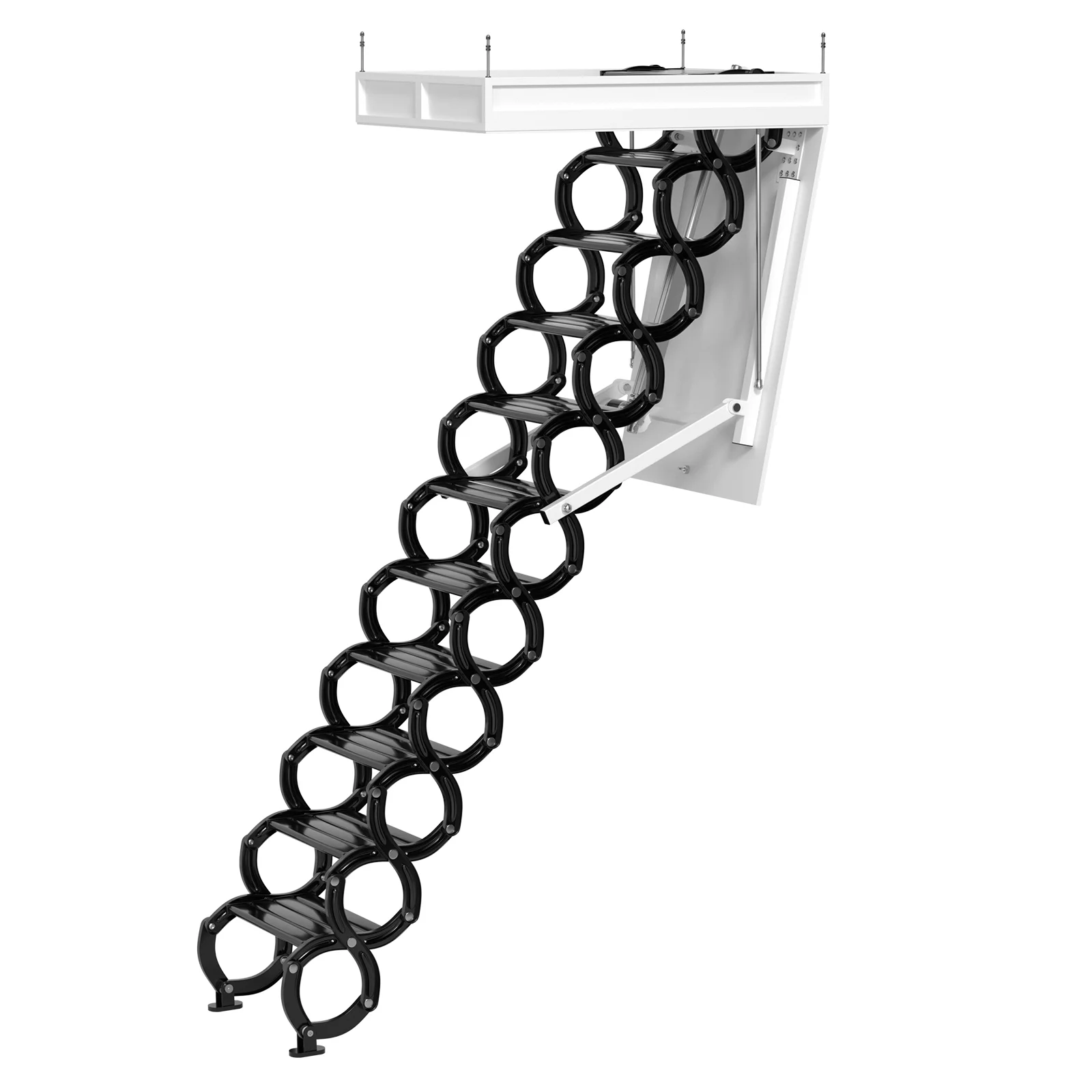 TOPTENG 11 Steps Electric Ceiling Ladder electirc Attic Wall Ladder  Stairs Aluminum Folding Ladder Pull Down 9.5ft Ladder with Remote for loft Home